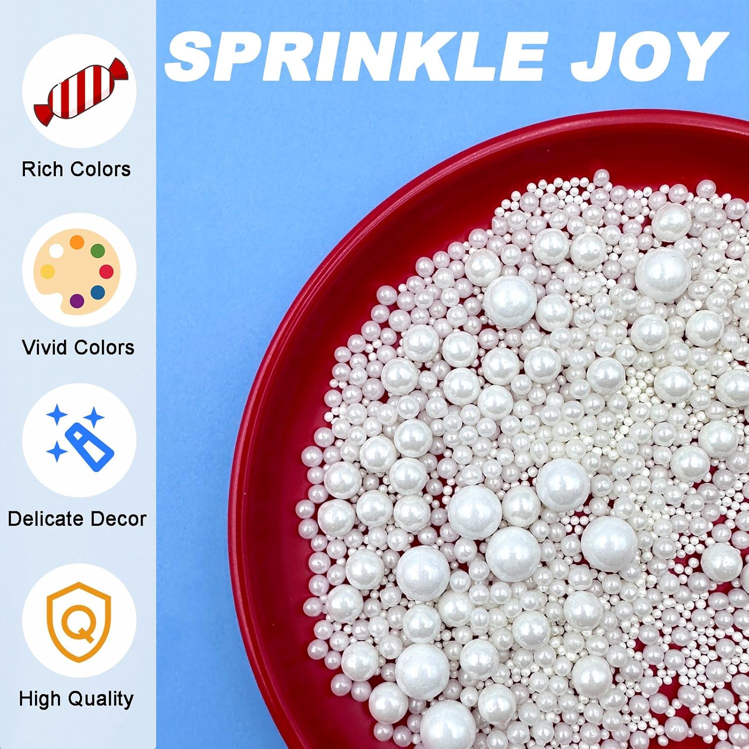 Sprinkles for Cake Decorating White Pearl Sprinkles 4 Sizes Mix Birthday Gift for Mom Baker Cake Cupcake Toppings