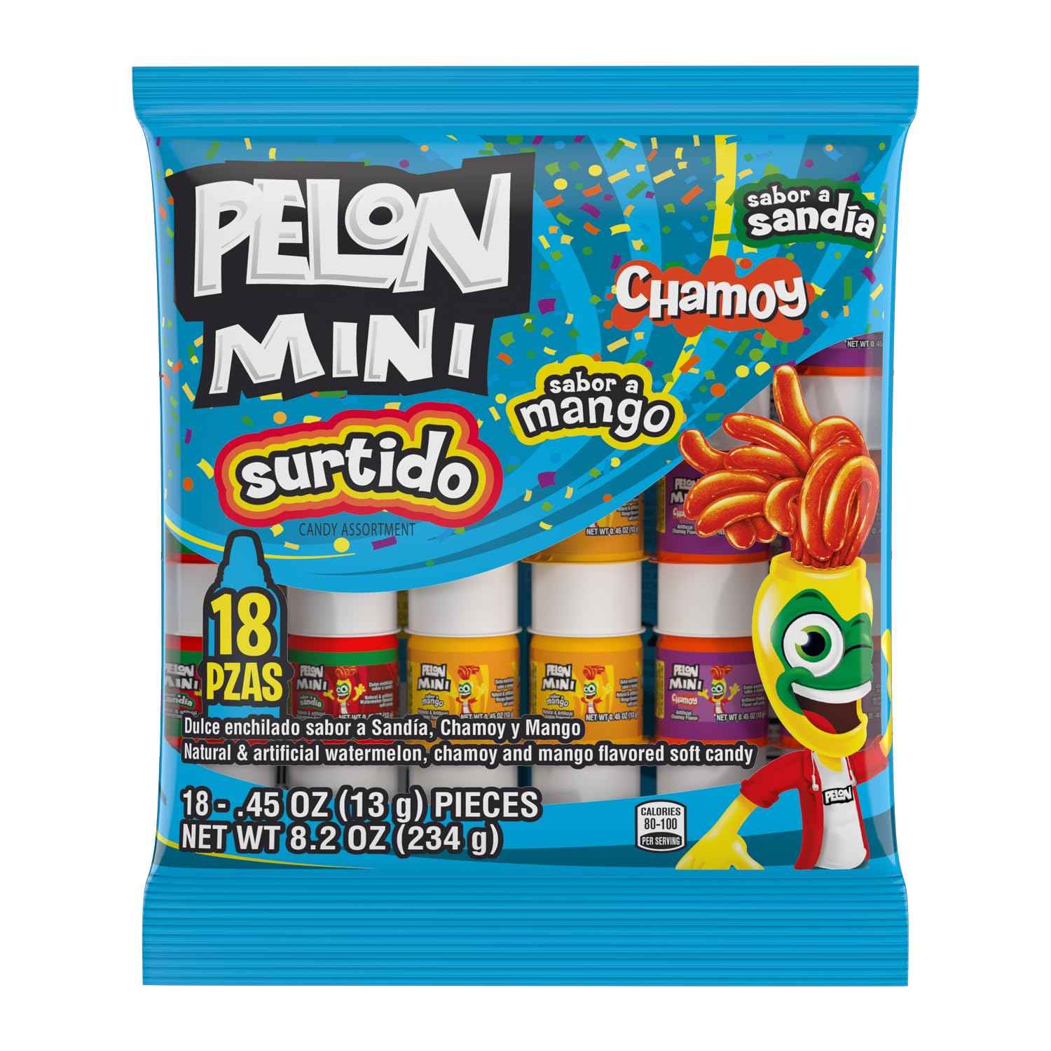 Pelon Pelo Rico Mini Assorted Candy Squeezable Bottles – Safe Party Favor for Kids Birthday Goodie Bags, Watermelon Mango Chamoy Variety