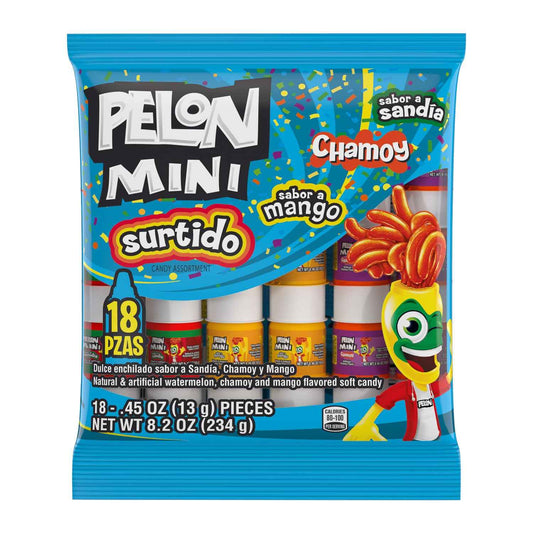 Pelon Pelo Rico Mini Assorted Candy Squeezable Bottles – Safe Party Favor for Kids Birthday Goodie Bags, Watermelon Mango Chamoy Variety