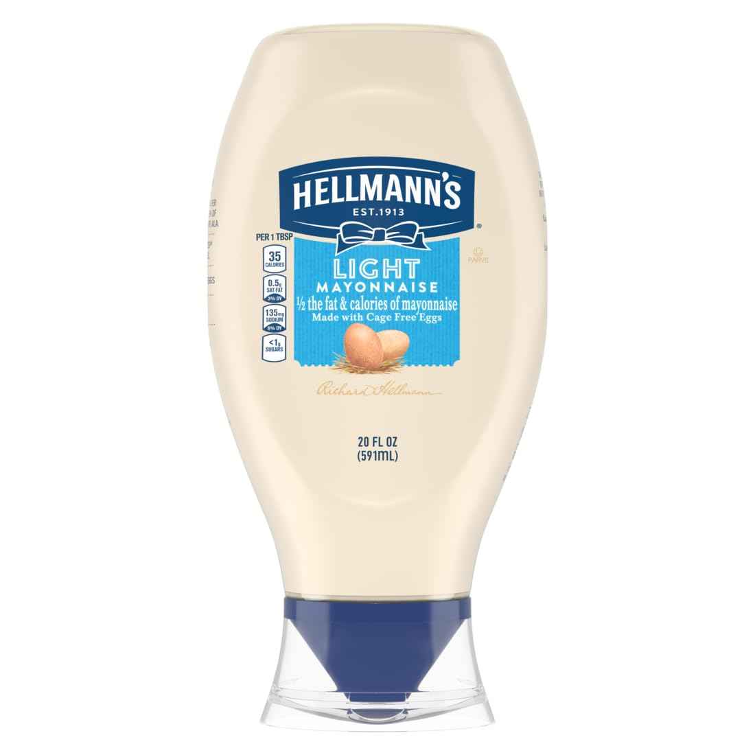 Hellmann's Light Mayonnaise Squeeze Bottle – Portable Backyard BBQ Condiment for Grilled Burgers and Sandwiches