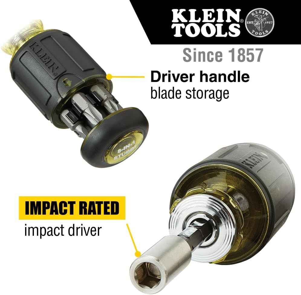 Klein Tools 32308 Stubby Multi-Bit Screwdriver – Fast Bit Swaps for Electricians on Tight Job Sites