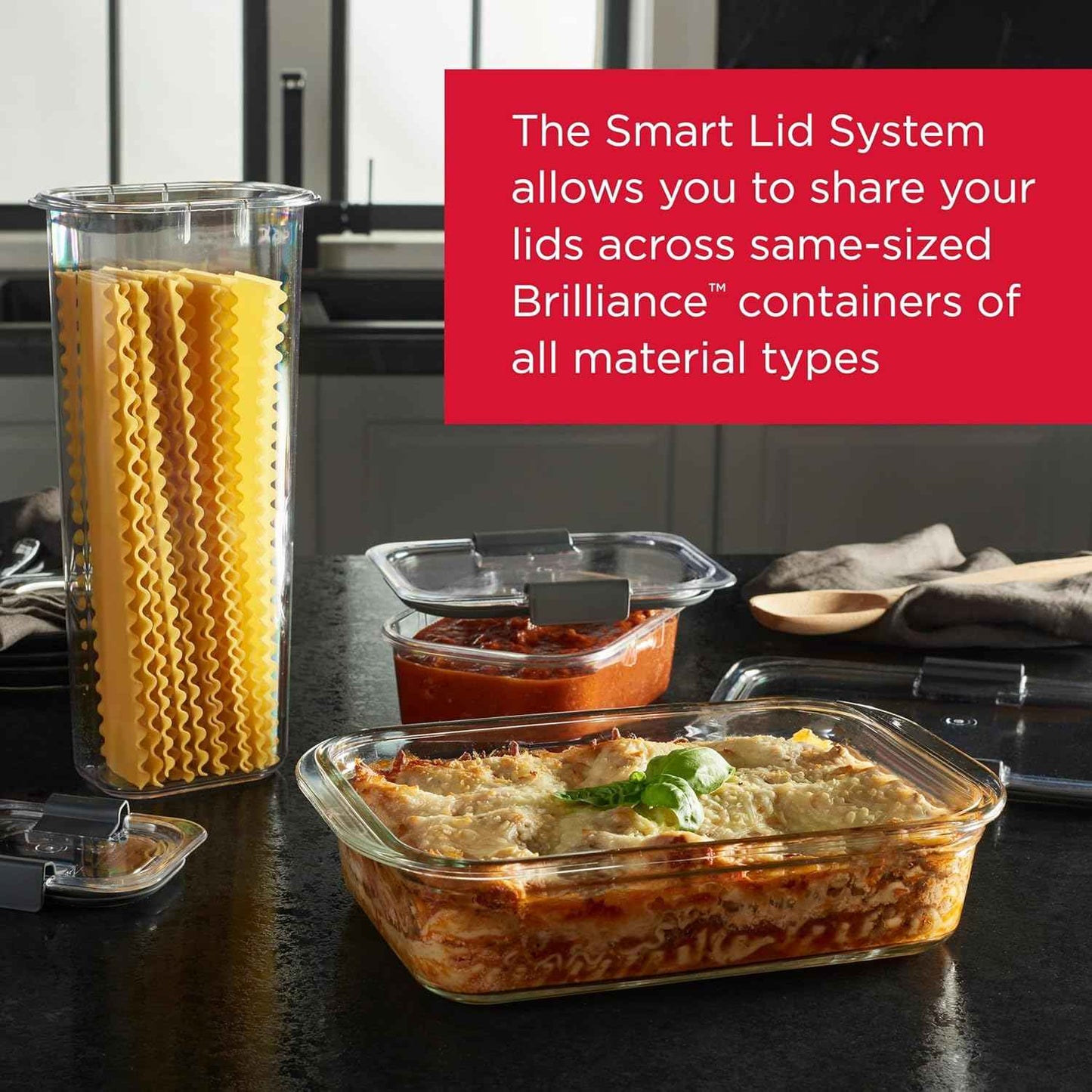 Rubbermaid Brilliance Glass Containers – Uncluttered Kitchen Storage, Stackable Rectangular Design