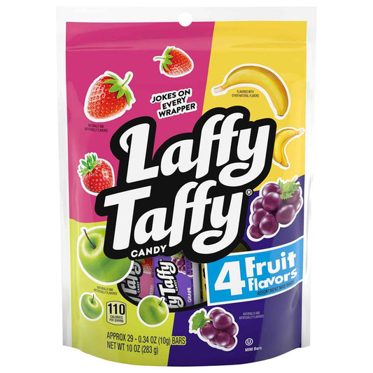 Laffy Taffy Assorted Mini Bars – Lunchbox Snack for Kids, Individually Wrapped Chewy Fruit Candy, 10 oz Stand-Up Bag