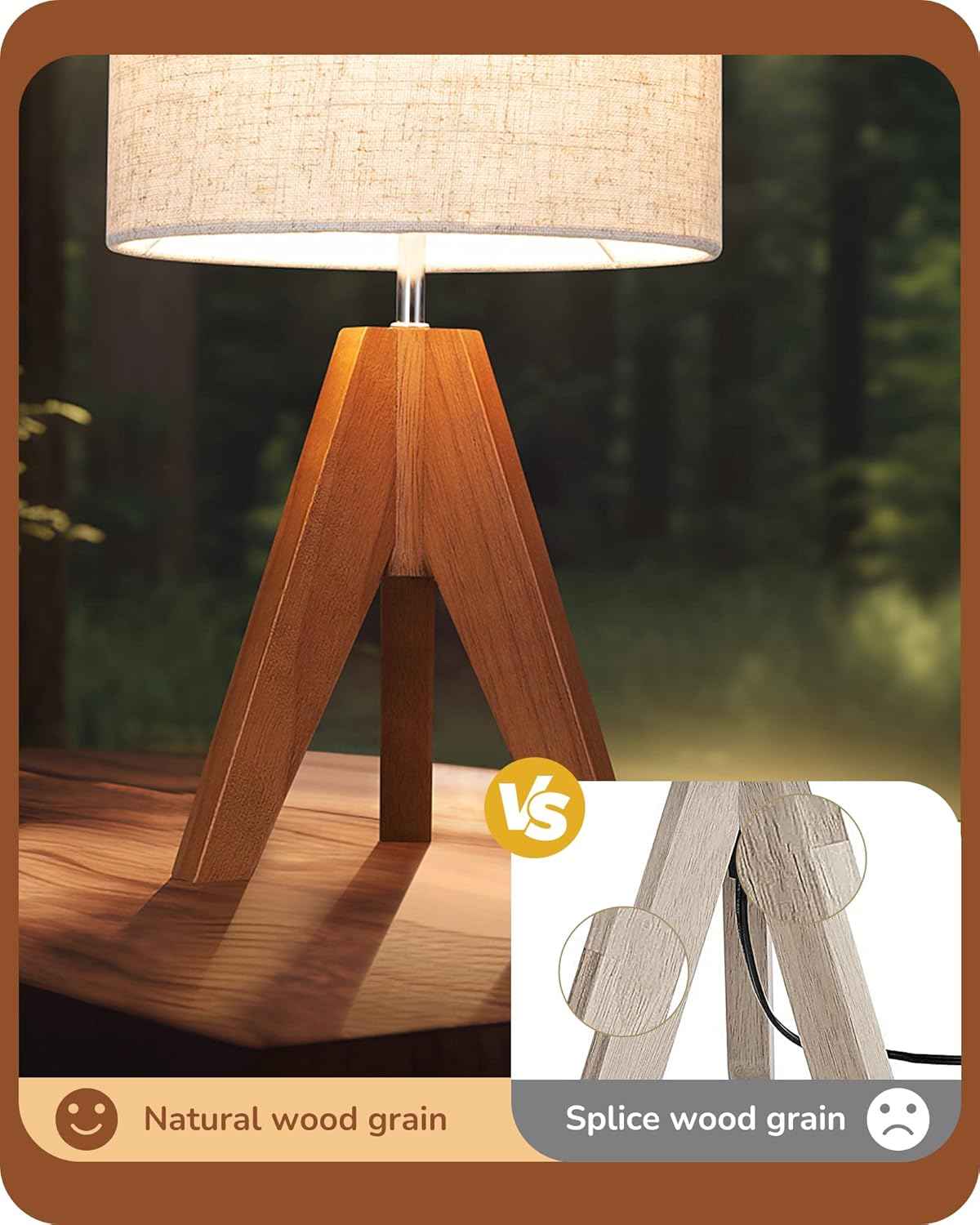 EDISHINE Small Wooden Nightstand Lamp – Tip-Resistant Baby Light for Nursery and Playroom