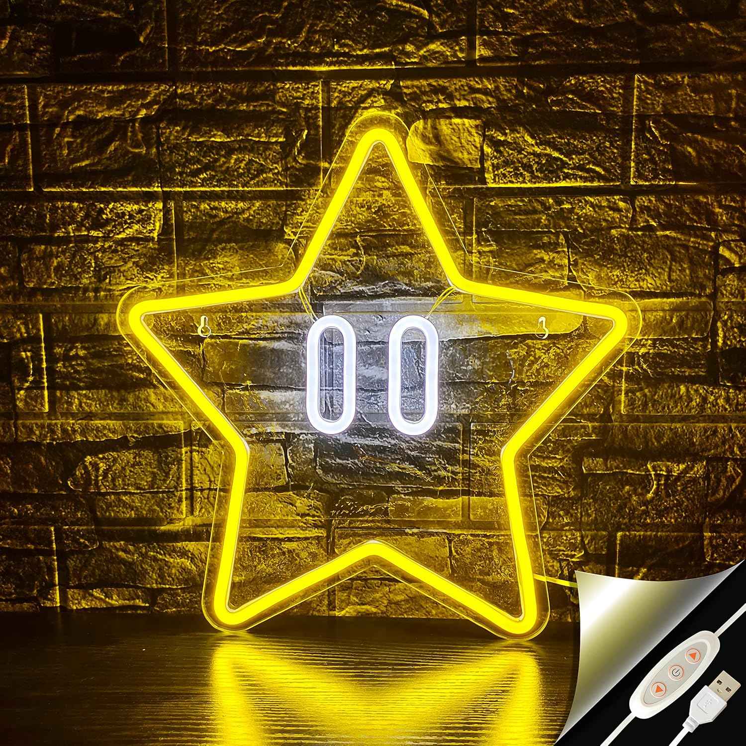 Star Neon Sign – Birthday Gift for Boys and Gamer Kids, Ready-to-Glow Wall Light with USB Cable