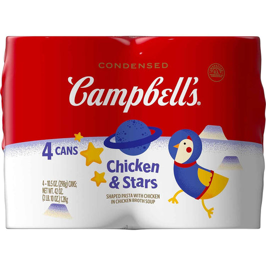Campbell's Condensed Kids Chicken and Stars Soup – Playful Star Pasta for Toddler Lunches and After-School Snacks, 10.5 oz Can (4 Pack)
