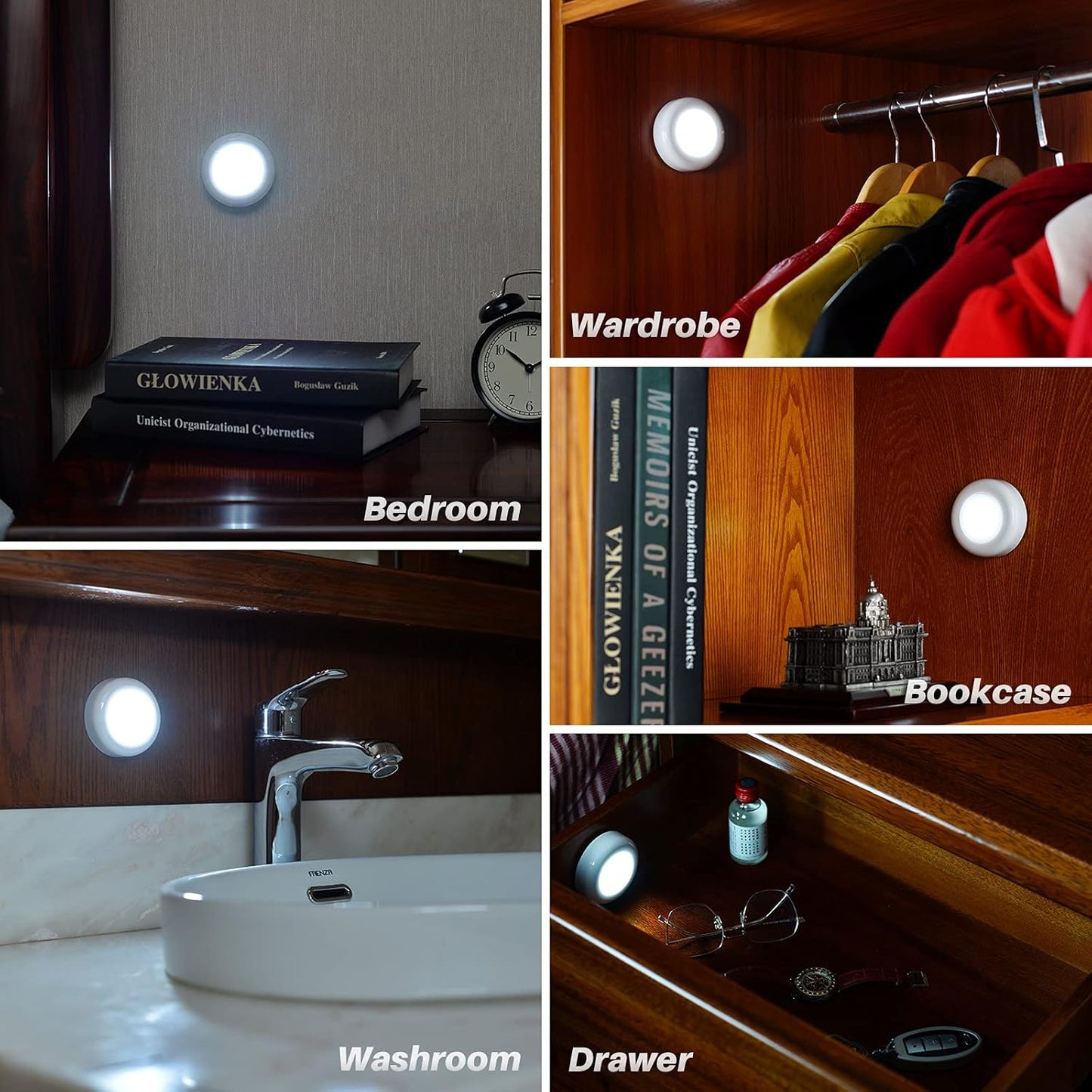 STAR-SPANGLED Motion Sensor Puck Light 6 Pack – Clean, No-Wire Night Light for Minimal Hallways and Closets