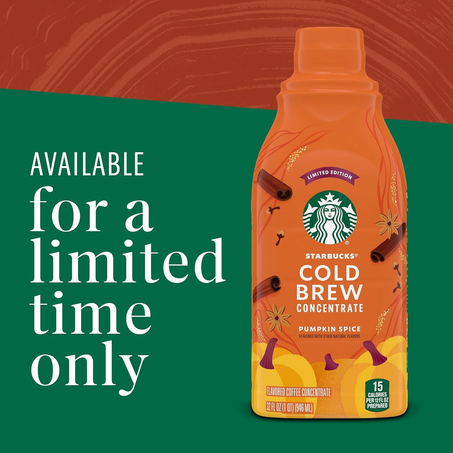 Starbucks Cold Brew Pumpkin Spice Concentrate – Home Office Focus Drink, 32 oz Smooth Low-Acidity Coffee