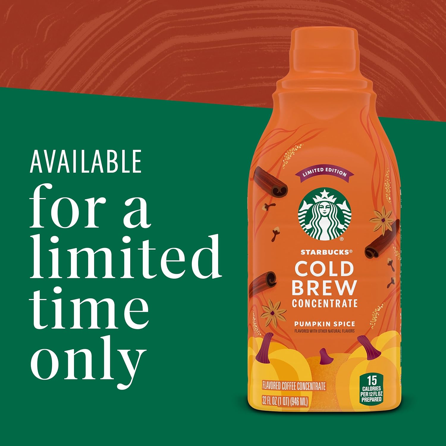 Starbucks Cold Brew Pumpkin Spice Concentrate – Home Office Focus Drink, 32 oz Smooth Low-Acidity Coffee