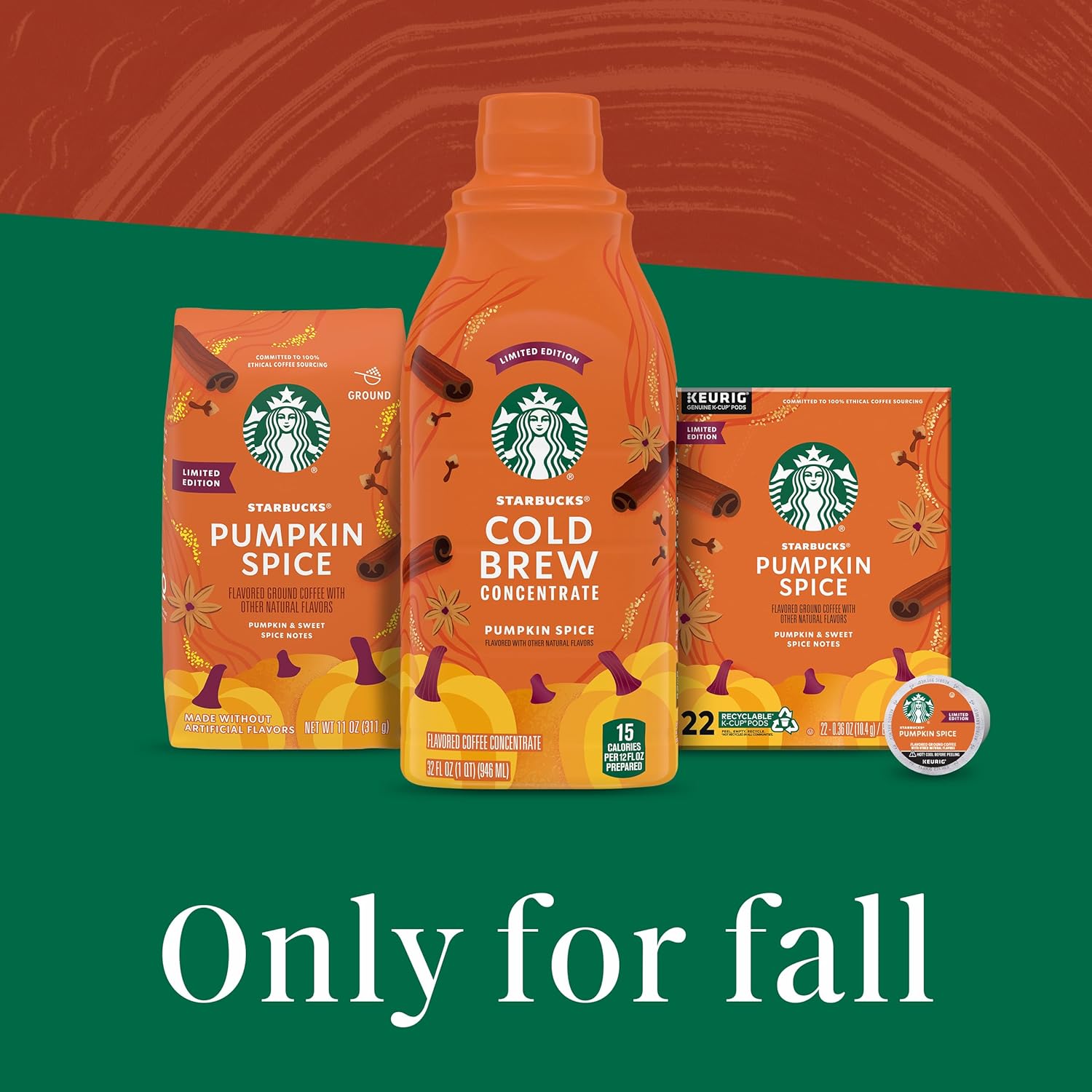 Starbucks Cold Brew Pumpkin Spice Concentrate – Home Office Focus Drink, 32 oz Smooth Low-Acidity Coffee
