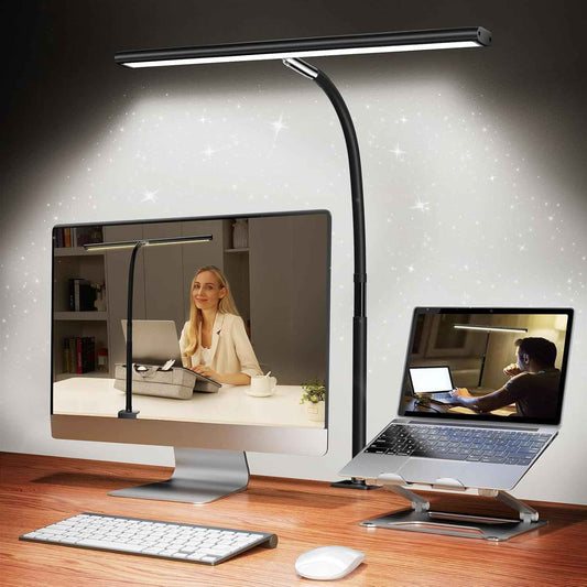 Minimalist Desk Lamp – Slim LED Monitor Light in Neutral Gray, Stepless Dimming Home Office Fixture