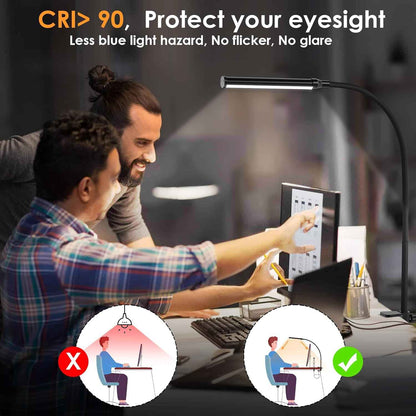ShineTech LED Desk Lamp with Clamp – Thoughtful Birthday Gift for Her, Eye-Caring Reading Light for Bedroom