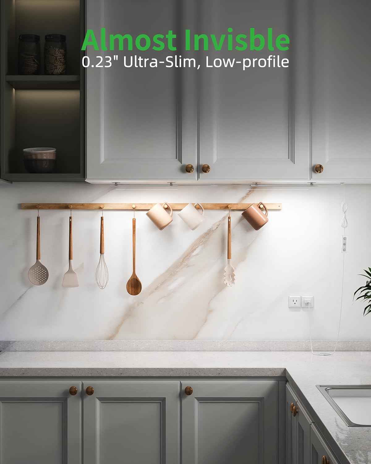 BRIGHTWILL Ultra-Thin 0.27 inch LED Cabinet Light – Clean Plug-in Bar for Clutter-Free Minimalist Kitchens