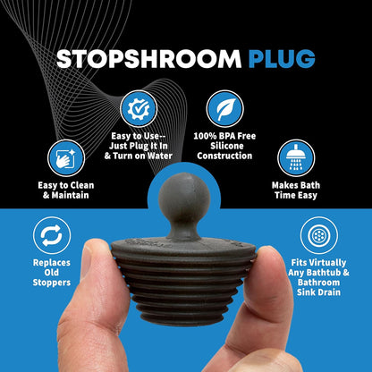 stopshroom universal drain stopper included in the combo variant to seal the tub for bathing