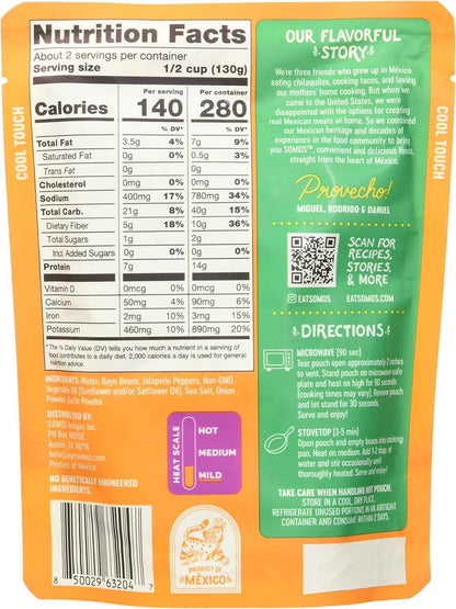 SOMOS Spicy Refried Beans – Clean Ingredient Vegan Side for Mindful Meal Prep, 10 oz Pouch