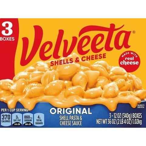 Velveeta Shells and Cheese Original – 10 Minute Late Night Study Fuel for College Students, 3 Box Pack, 12 oz Each