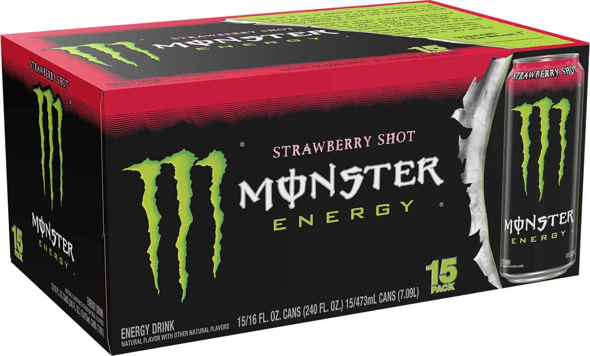 Monster Energy Strawberry 16oz Cans, Pack of 15 – Late-Night Study & Gaming Focus Fuel for College Students