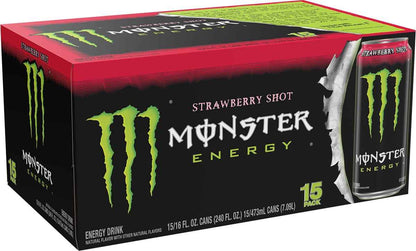Monster Energy Strawberry 16oz Cans, Pack of 15 – Late-Night Study & Gaming Focus Fuel for College Students
