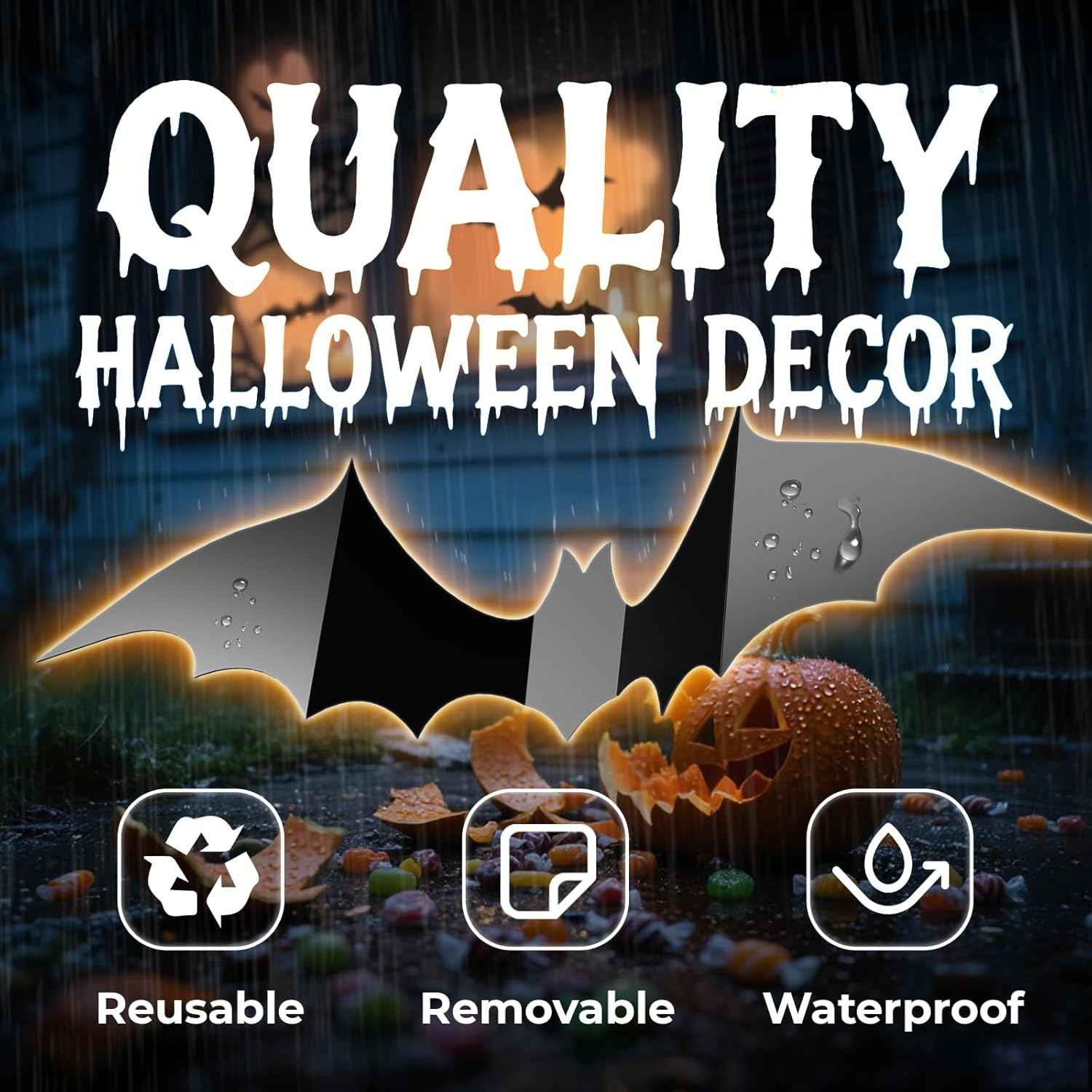 HauntNest PVC Bat Decals – Modern Gothic Halloween Home Accents for Mantel, Doorway, and Accent Walls, Waterproof