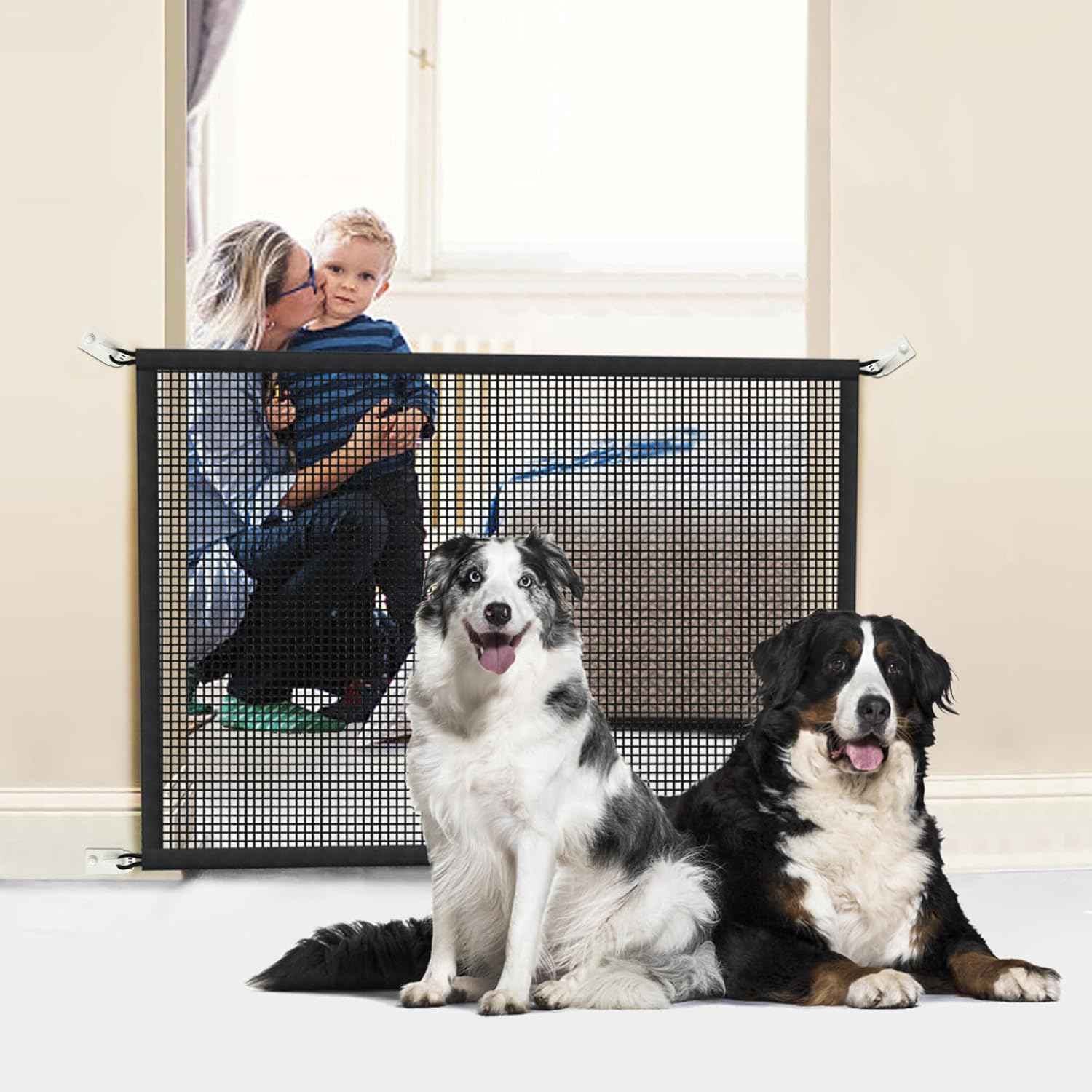 Cupount Pet Mesh Gate for Stairs – Damage-Free Barrier to Block Puppies from Climbing Unsupervised