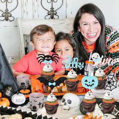 Halloween Birthday Party Favor Gift for 2 Year Old Boy, 36Pcs Two Spooky Blue Black Cupcake Toppers Ready to Gift for Grandma Aunt Family Celebration