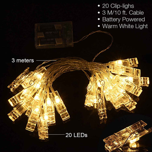 AOSTAR Kids Artwork Display String Lights – Safe LED Photo Clips for Playroom, Battery Operated No Flame