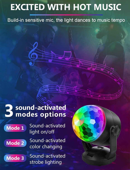 Luditek 2-Pack Sound Activated Party Lights – Birthday Gift for Her, Portable Disco Ball Lights for Bedroom and Holiday Party Decor