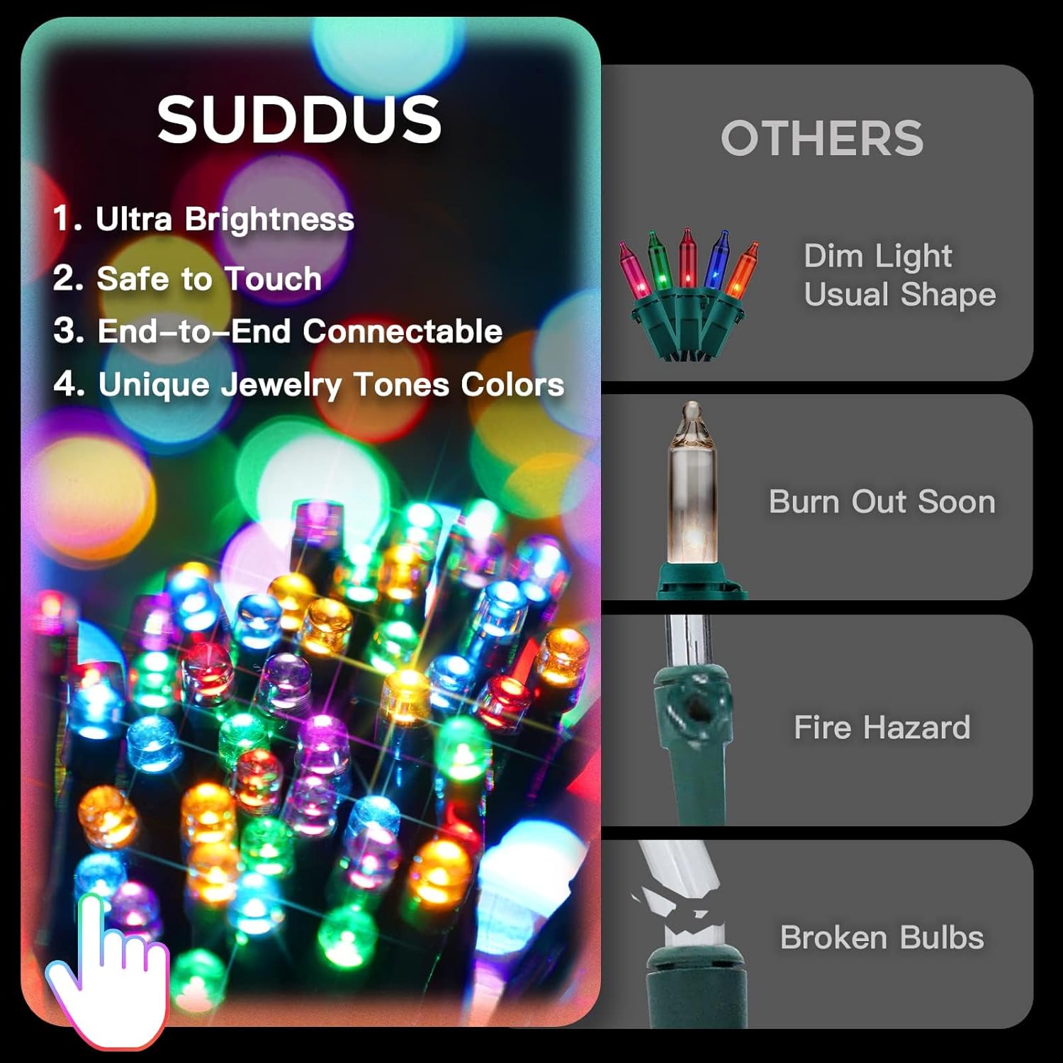 suddus 200 LED Outdoor String Lights – IP44 Waterproof Patio Lights with End-to-End Connectability Up to 396ft