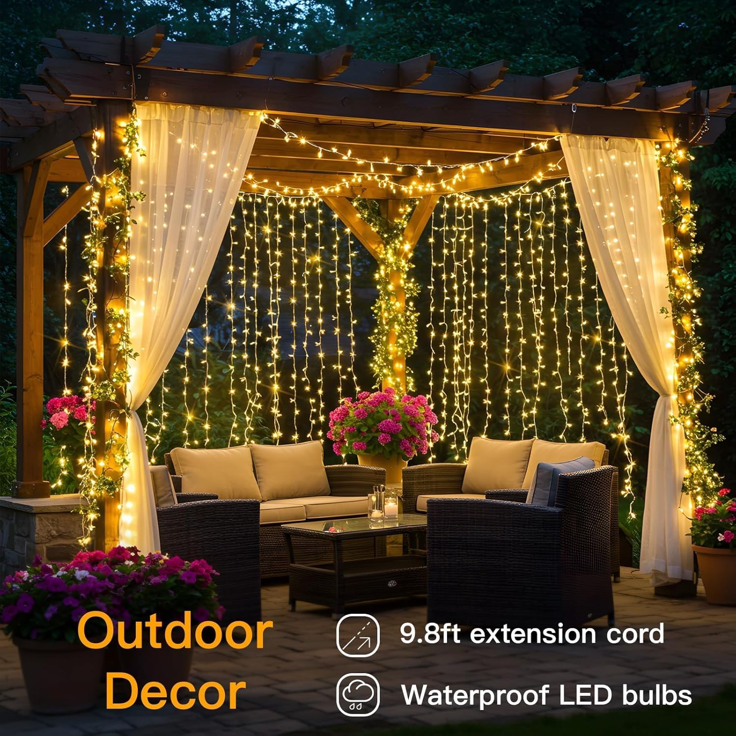 suddus Curtain Lights Birthday Gift for Her – 200 LED Warm White Bedroom Decor with Remote and Timer