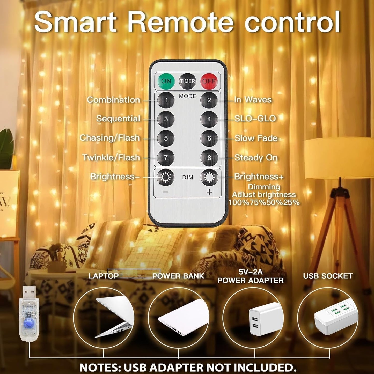 suddus Curtain Lights Birthday Gift for Her – 200 LED Warm White Bedroom Decor with Remote and Timer