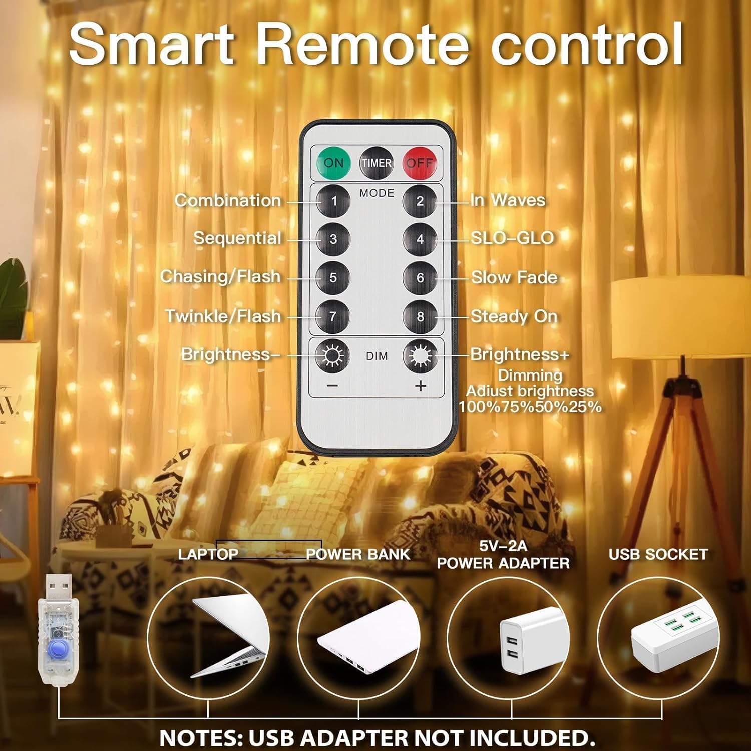 suddus Curtain Lights Birthday Gift for Her – 200 LED Warm White Bedroom Decor with Remote and Timer