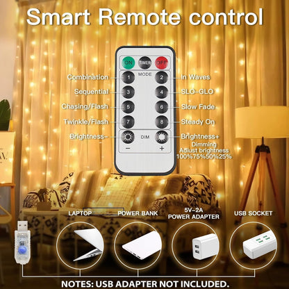 suddus Curtain Lights Birthday Gift for Her – 200 LED Warm White Bedroom Decor with Remote and Timer