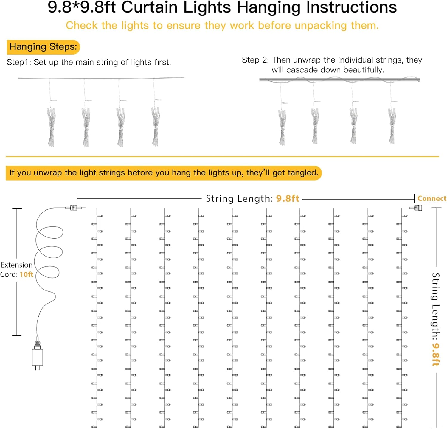 suddus Curtain Lights for Bedroom – 300 LED 9.8x9.8ft Warm White Window Wall Backdrop, 8 Modes Dimmable Fairy Lights for Cozy Home Aesthetic