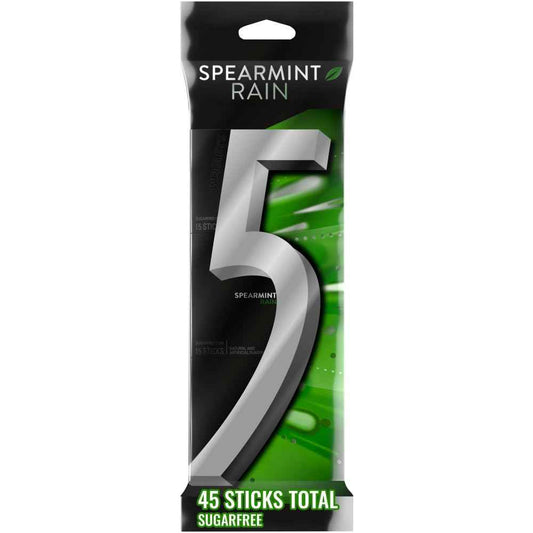 5 Gum Spearmint Rain Sugar Free Chewing Gum 45 Count, Fun Stocking Stuffer and Care Package Gift for Teens and College Students