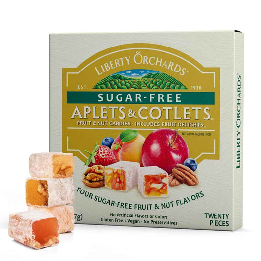 Liberty Orchards Sugar Free Aplets & Cotlets - Vegan Turkish Delight Candy Box, 8 oz Holiday Hostess Gift