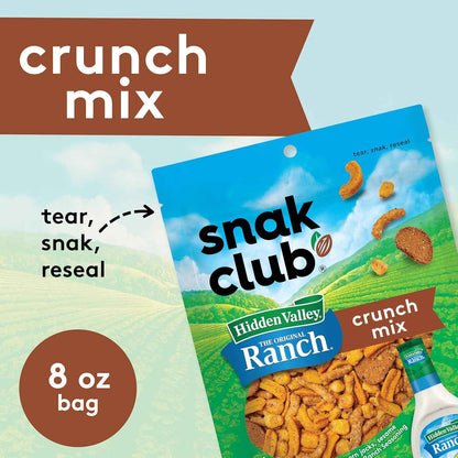 Snak Club Ranch Crunch Mix – Portable Savory Snack for Camping, Picnics, and Tailgate Spreads, 8 oz Resealable Pouch
