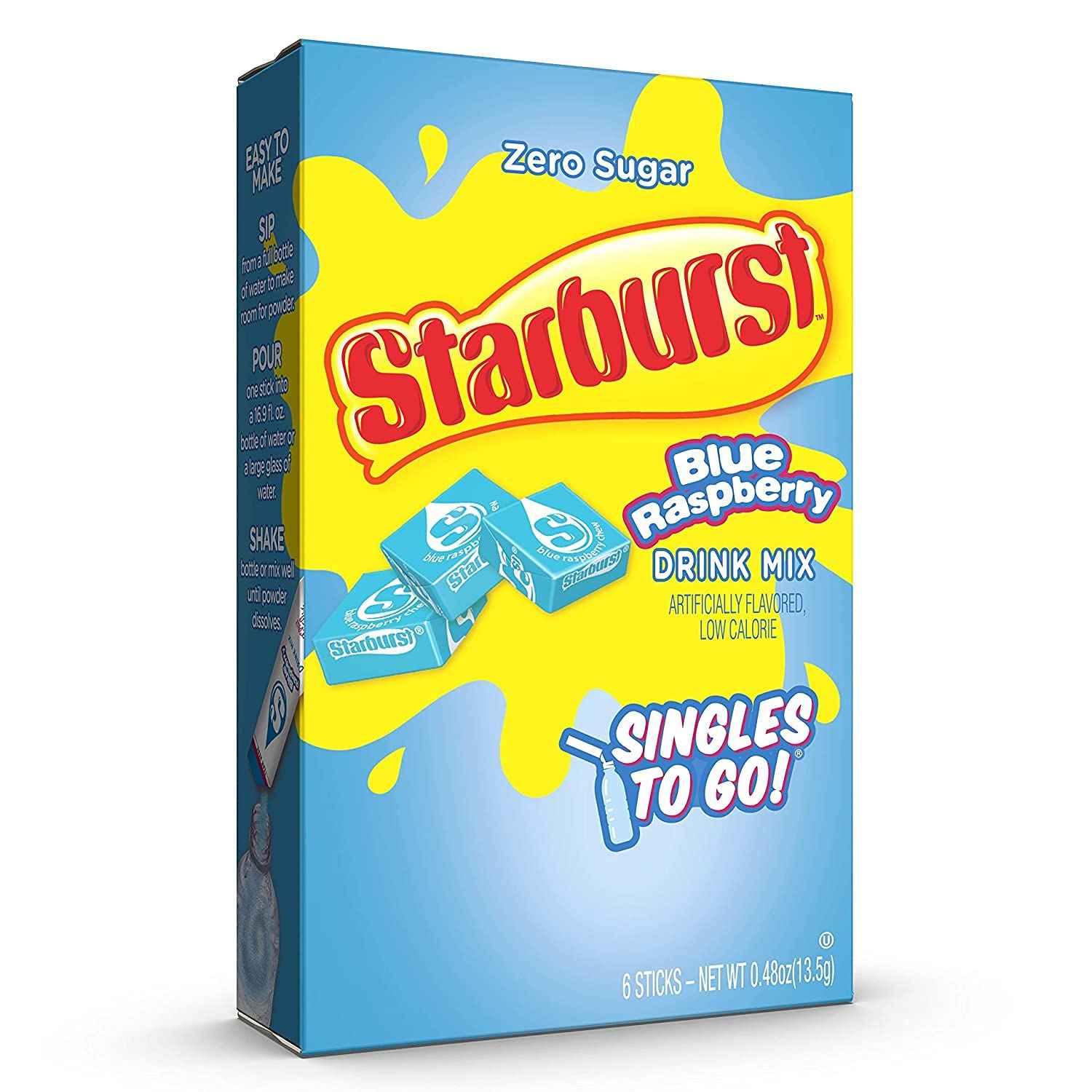 Starburst Blue Raspberry Singles To Go – Sugar-Free Drink Mix for Kids' Lunchboxes and After-School Snacks