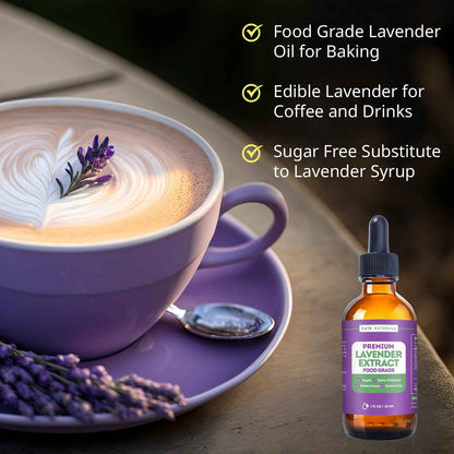 Kate Naturals Lavender Extract for Baking and Drinks – Elegant Food Grade Flavoring Gift Set for Coffee Lovers, Bakers and Home Mixologists
