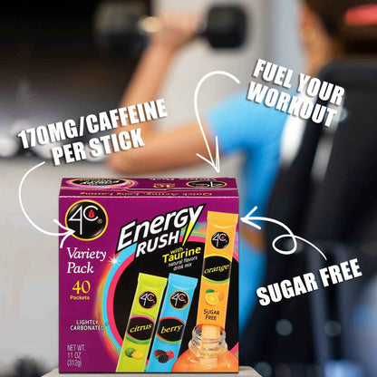 4C Energy Rush Stix – Thoughtful Gift for the Fitness Lover, Variety Pack of Sugar-Free Hydration Sticks