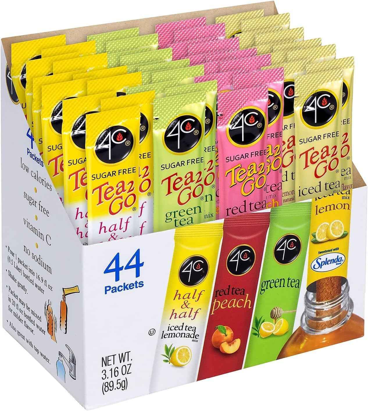 4C Powder Drink Mix Packets Iced Tea Variety - Kid Friendly Sugar Free Flavoring for Lunchboxes and After School Hydration