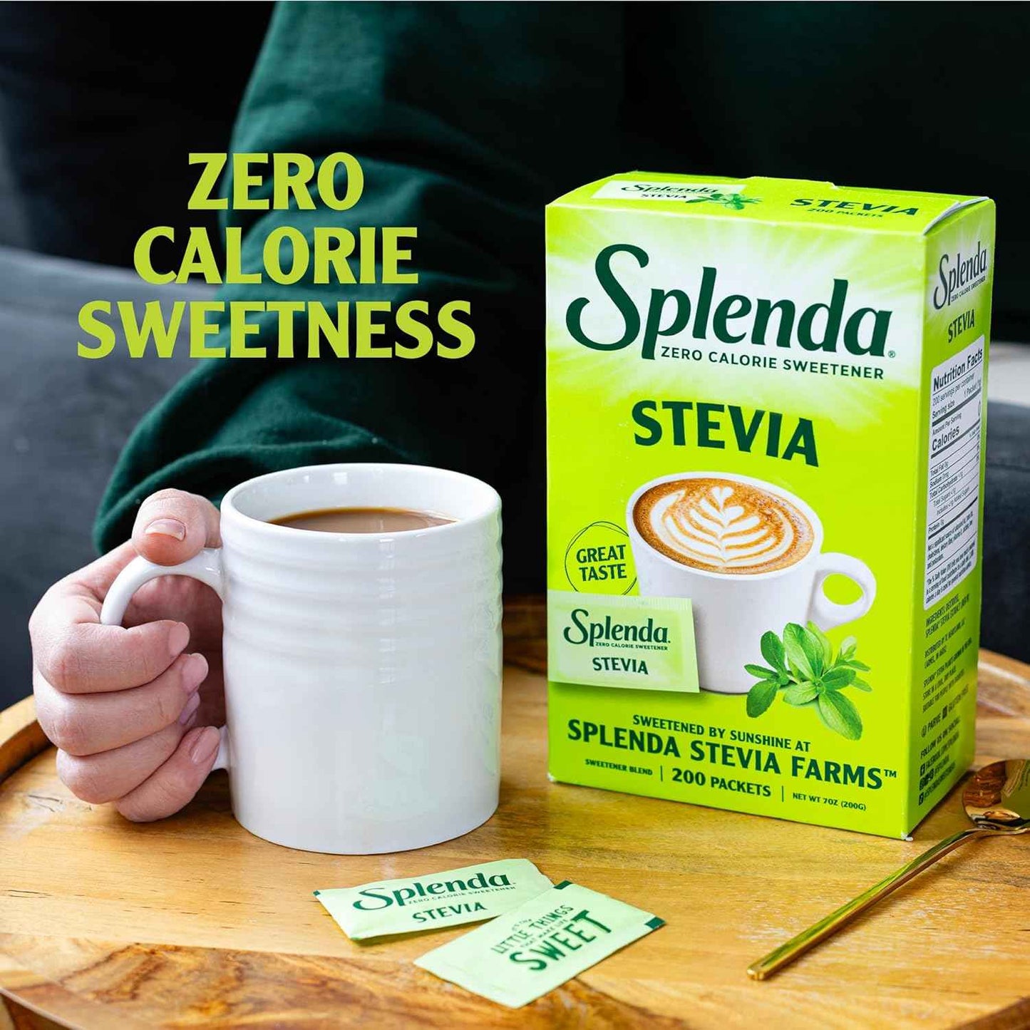 Splenda Stevia Zero Calorie Sweetener Packets – Office Desk Essential for Focused Workdays, Single-Serve Sugar Substitute
