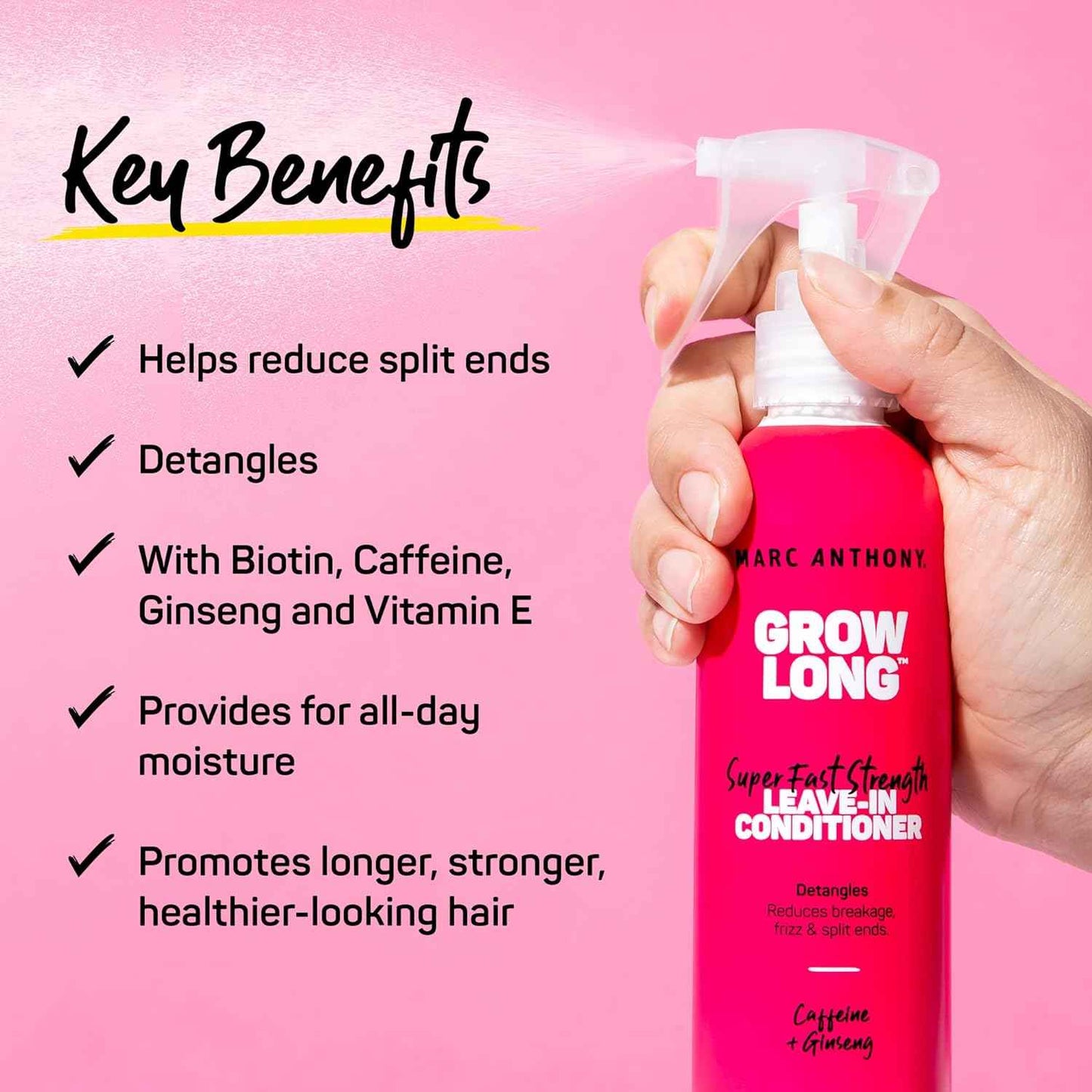 Marc Anthony Grow Long Biotin Leave-In Spray – One-Step Hair Care for Clutter-Free Vanity, 2-in-1 Detangler & Conditioner