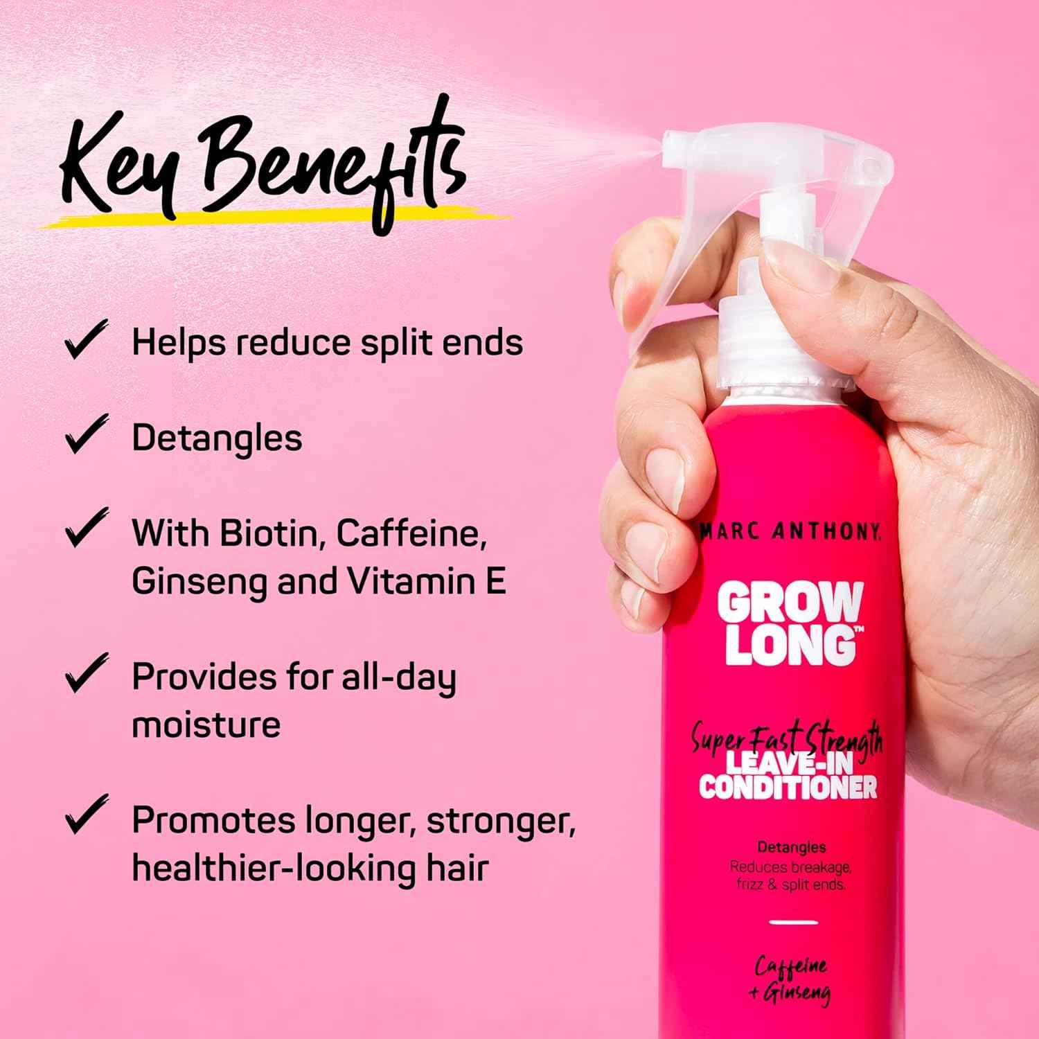 Marc Anthony Grow Long Biotin Leave-In Spray – One-Step Hair Care for Clutter-Free Vanity, 2-in-1 Detangler & Conditioner