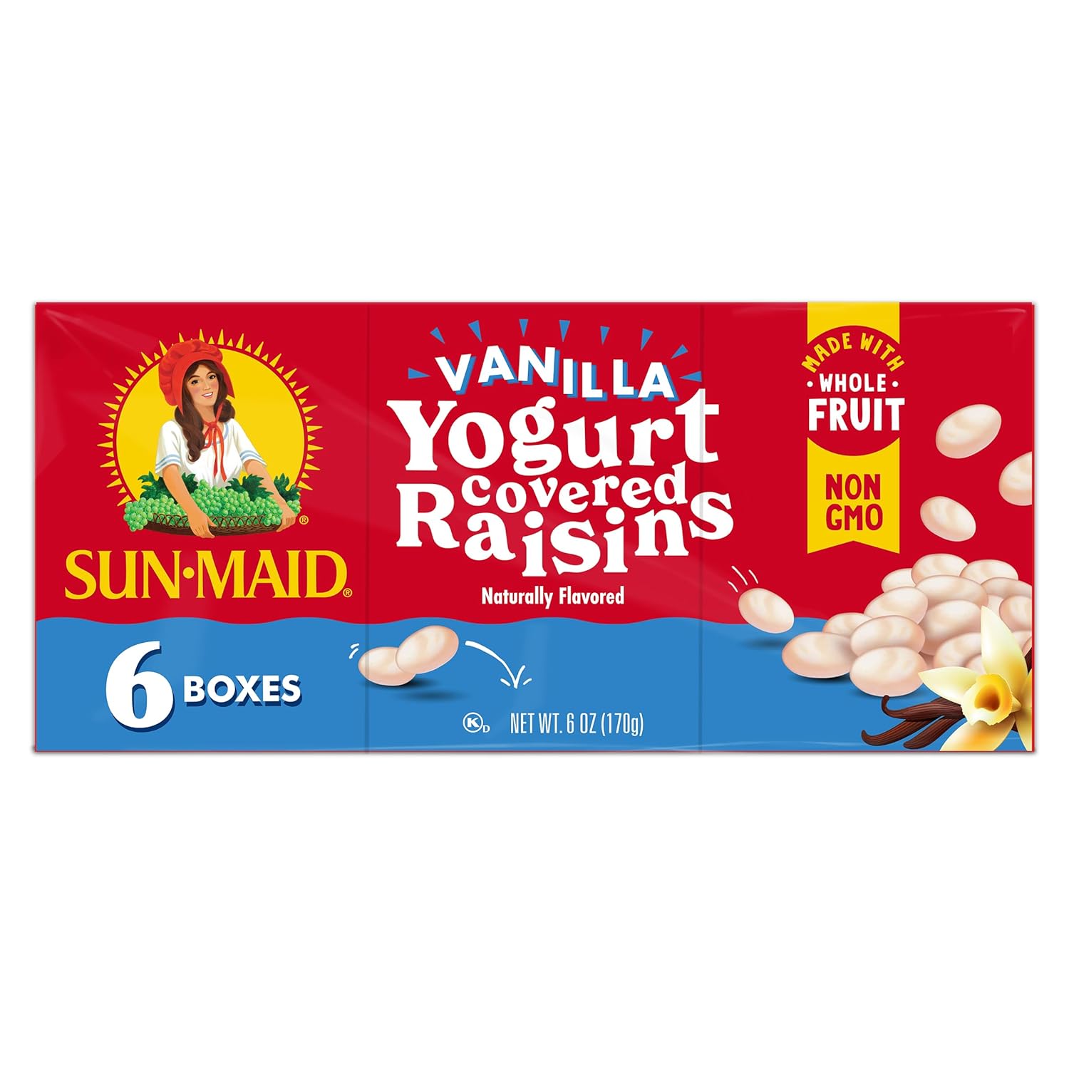 Sun-Maid Vanilla Yogurt Raisins – Desk Drawer Office Snack, 6 Single-Serve 1 oz Pouches for Work