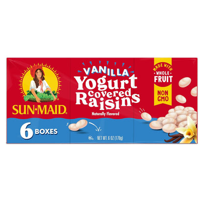 Sun-Maid Vanilla Yogurt Raisins – Desk Drawer Office Snack, 6 Single-Serve 1 oz Pouches for Work
