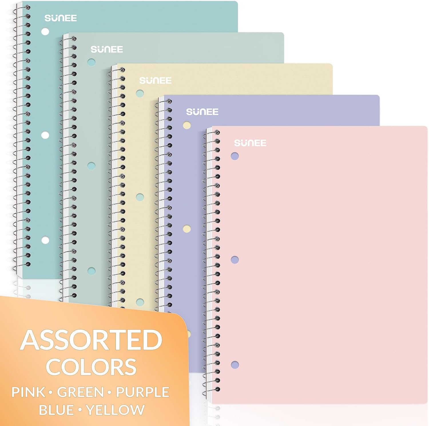 SUNEE Spiral Notebooks 5-Pack – Coordinated Pastel Gift Set for Students Heading Back to School