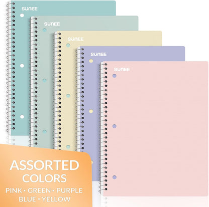 SUNEE Spiral Notebooks 5-Pack – Coordinated Pastel Gift Set for Students Heading Back to School