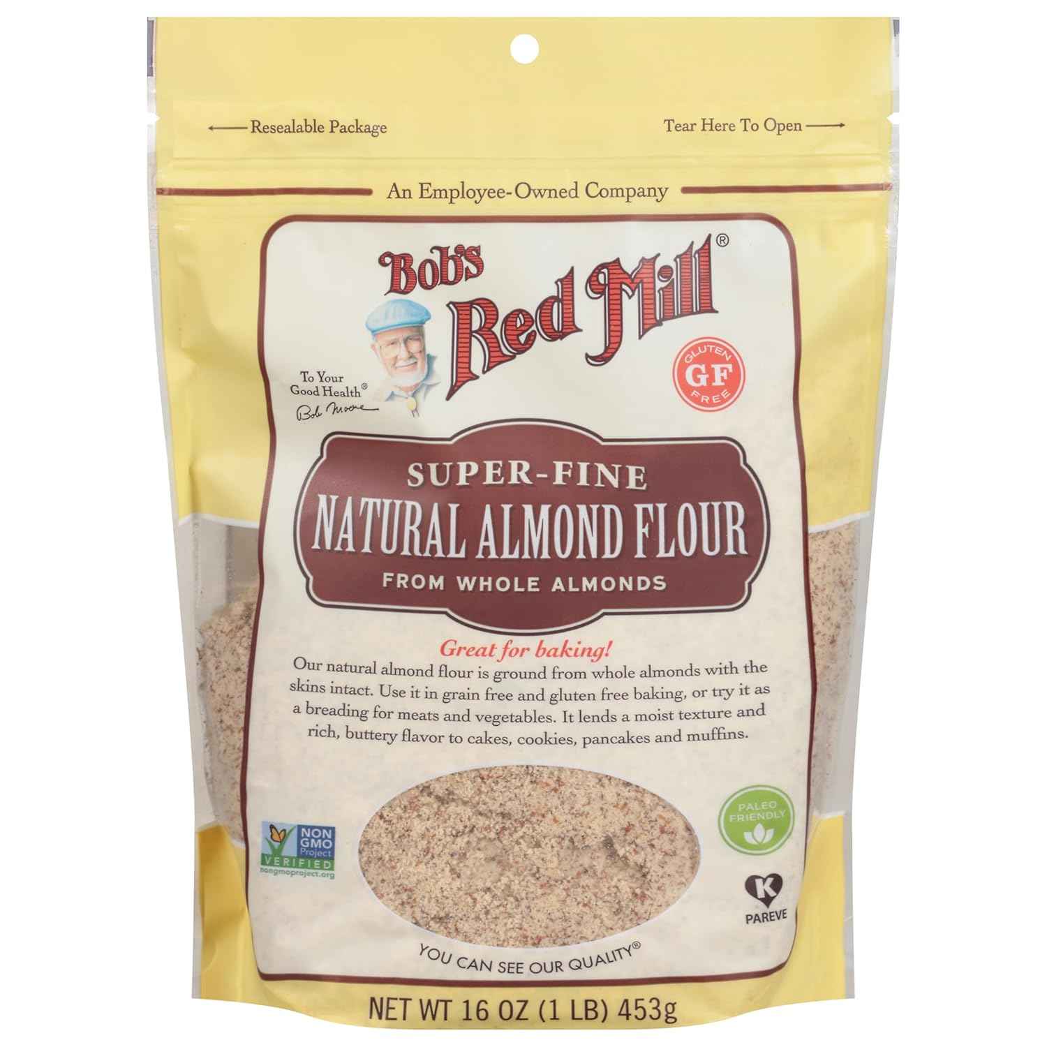 Bob's Red Mill Natural Almond Flour for Family Kitchen, Gluten Free Baking Flour for School Lunch Muffins and Snacks