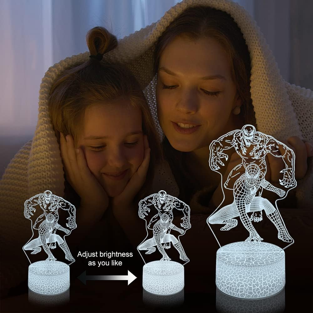 Superhero 3D Night Light for Kids Bedroom – Safe LED Bedside Lamp with Remote, 16 Colors for Boys and Girls
