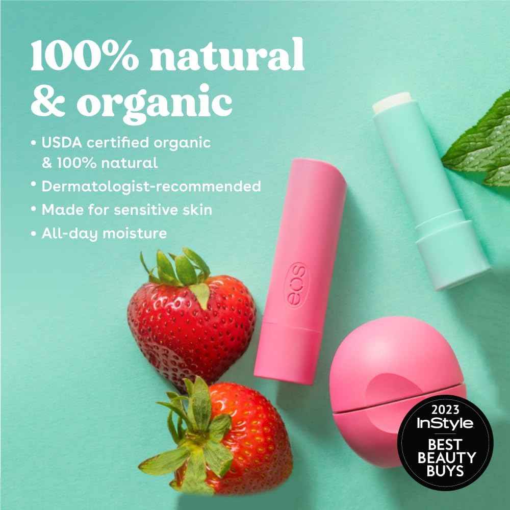 eos 100% Natural & Organic Lip Balm Sticks - Sweet Mint, Parent-Approved School Pocket Carry for Teens, Hypoallergenic